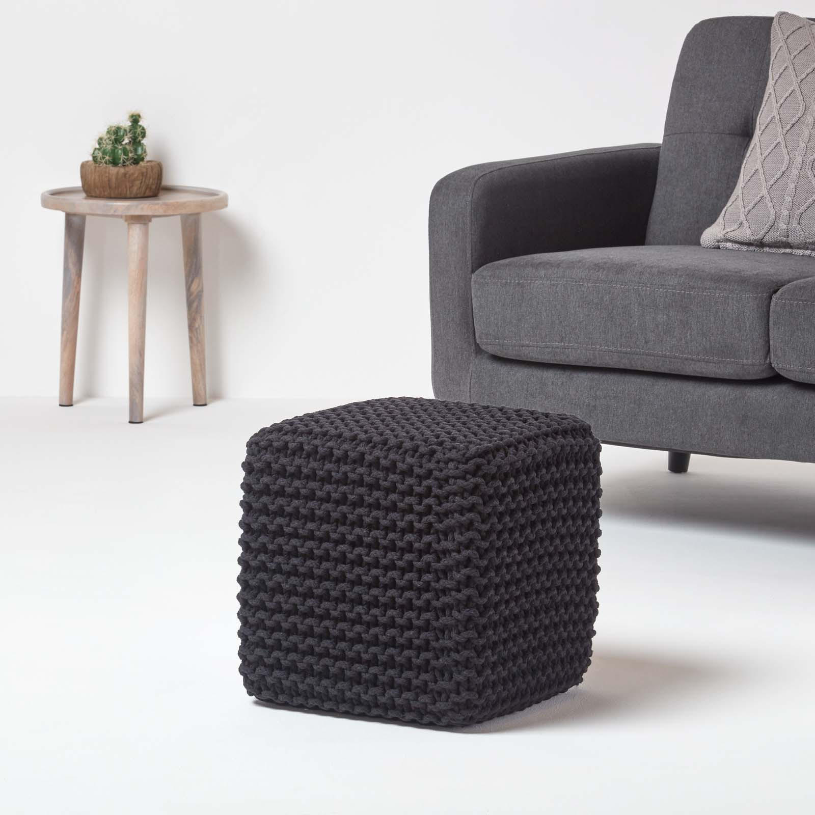 STRICK-POUF schwarz, Sitzwürfel 35/35/35 cm - Schwarz, Textil (35/35/35cm) - Homescapes