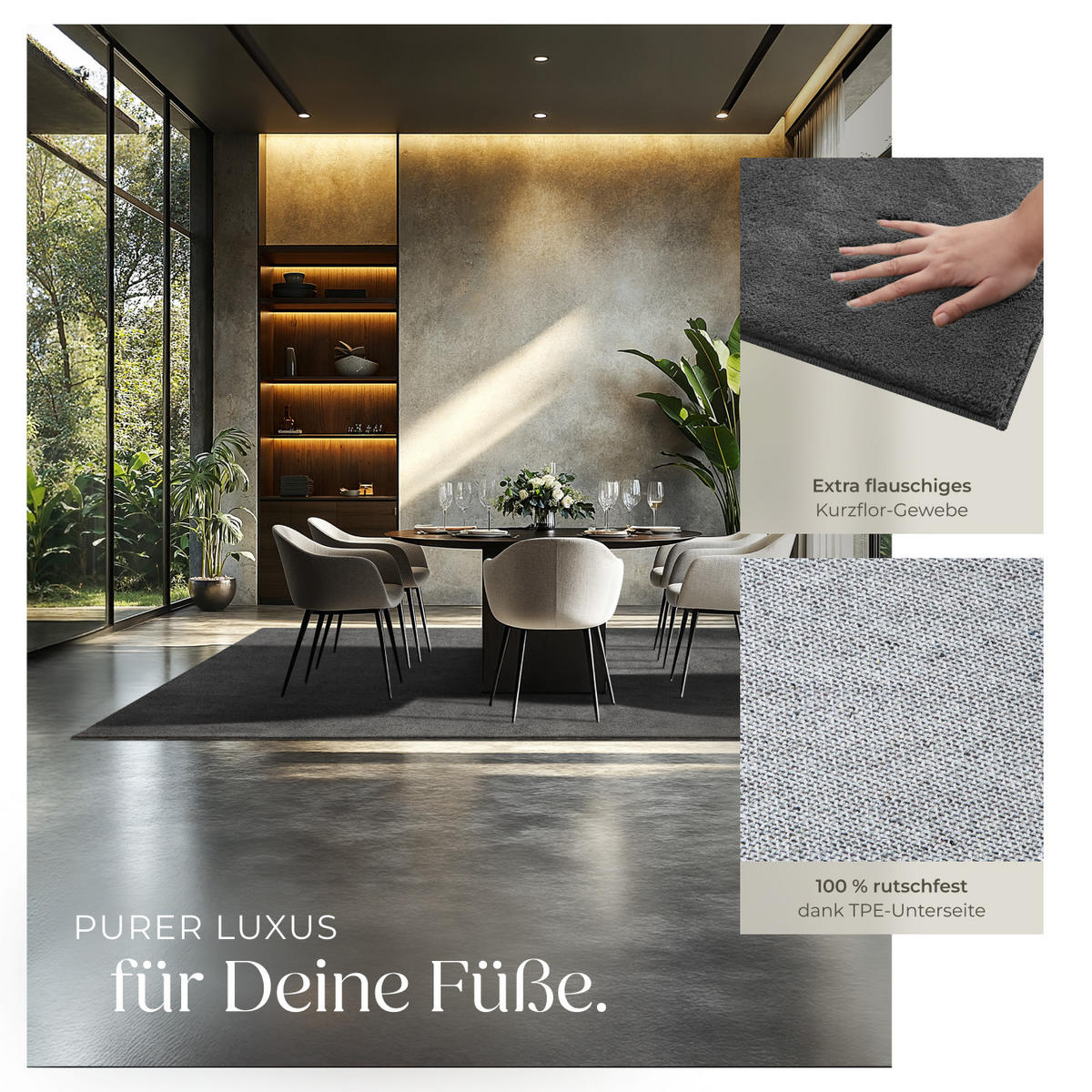 KURZFLORTEPPICH Soft Zone,rutschfeste Unterseite,anthrazit - Anthrazit, Textil (290/200cm) - tectake