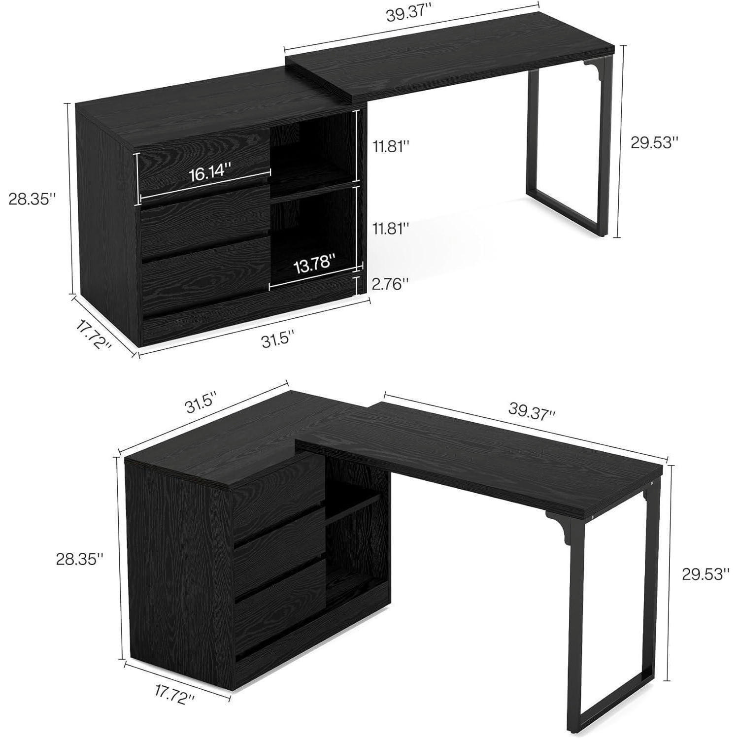 SCHREIBTISCH L-Form Schwarz mit Schubladen und Aufbewahrung - Schwarz, Holzwerkstoff (45/100/75cm)