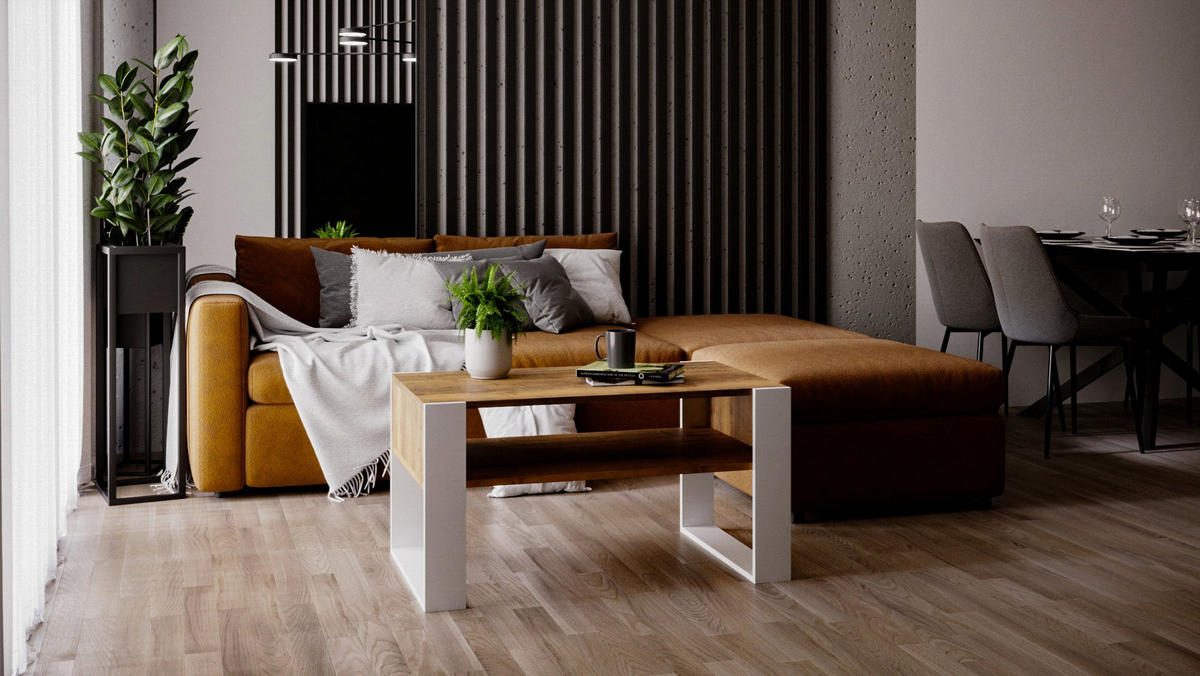 COUCHTISCH KARO 92 - Alteiche/Weiß, Holz (53.6/92/45cm) - Mat-Haus