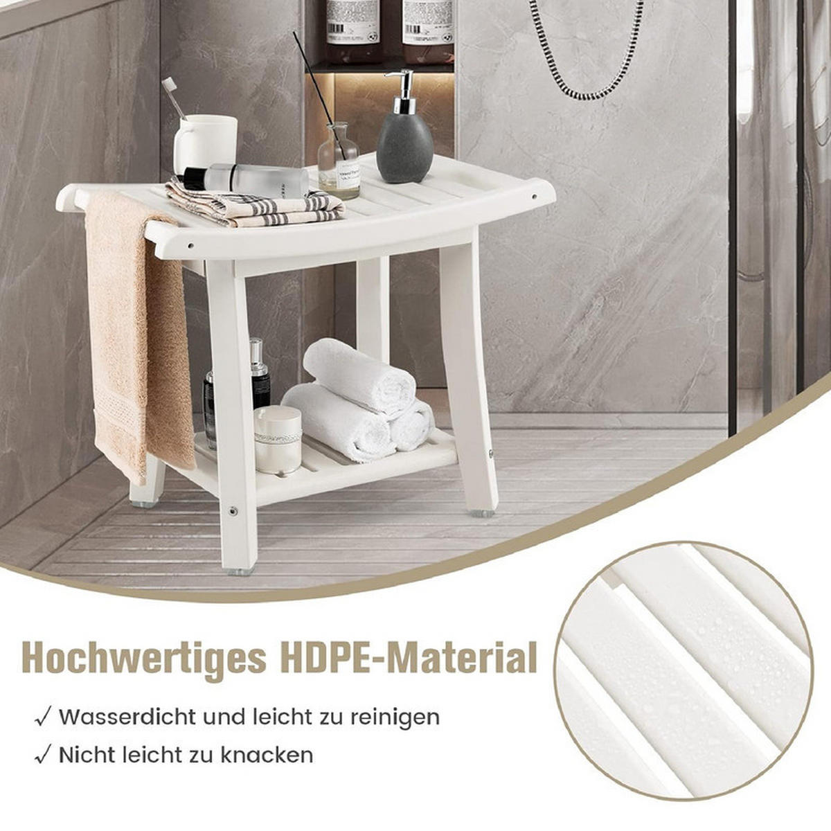 DUSCHBANK mit Ablage weiß - Weiß, Kunststoff (60.5/48/34cm) - COSTWAY