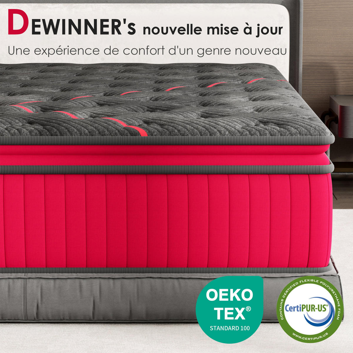 HYBRID-TASCHENFEDERKERNMATRATZE komfortabel, 90/190 cm, Höhe ca.: 30 cm, H3/H4, 7-Zonen, doppelte Komfortschaumschicht, Bewegungsisolierung - Multicolor, Textil (90/190cm) - DEWINNER