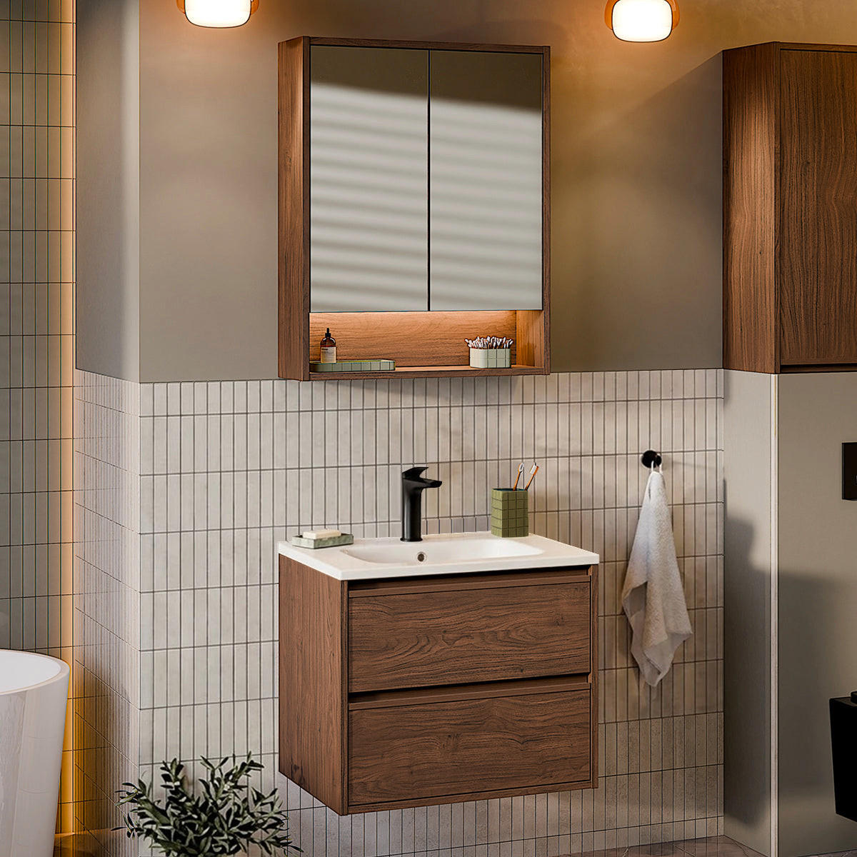BADMÖBEL 61cm Edmé 2er-Set Dunkles Holz - Braun, Holzwerkstoff (61/52/46cm) - Petits-meubles