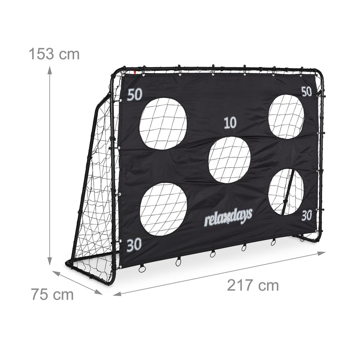 FUSSBALLTOR Schwarz mit Torwand Stahl 153x217x75 cm - Schwarz, Textil/Metall (217/75cm) - Relaxdays