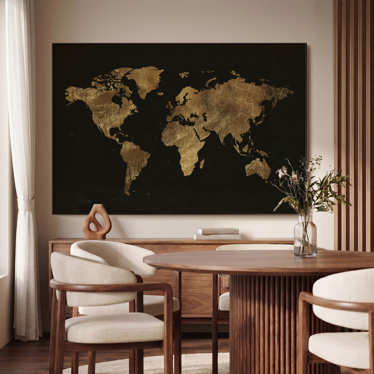 LEINWAND Bilder mit Rahmen - Weltkarte - Gold - Luxus - Erde - Schwarz - 120x80 - Goldfarben, Textil (120/80cm) - MuchoWow
