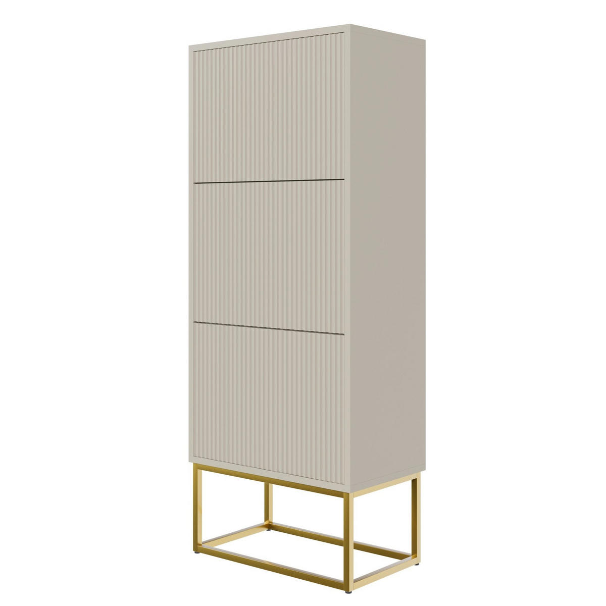 SCHUHSCHRANK Veldio mit 3 Klappen Greige mit goldenem Metallgestell 50 cm - Taupe/Goldfarben, Holzwerkstoff/Metall (50/125/30cm) - Selsey