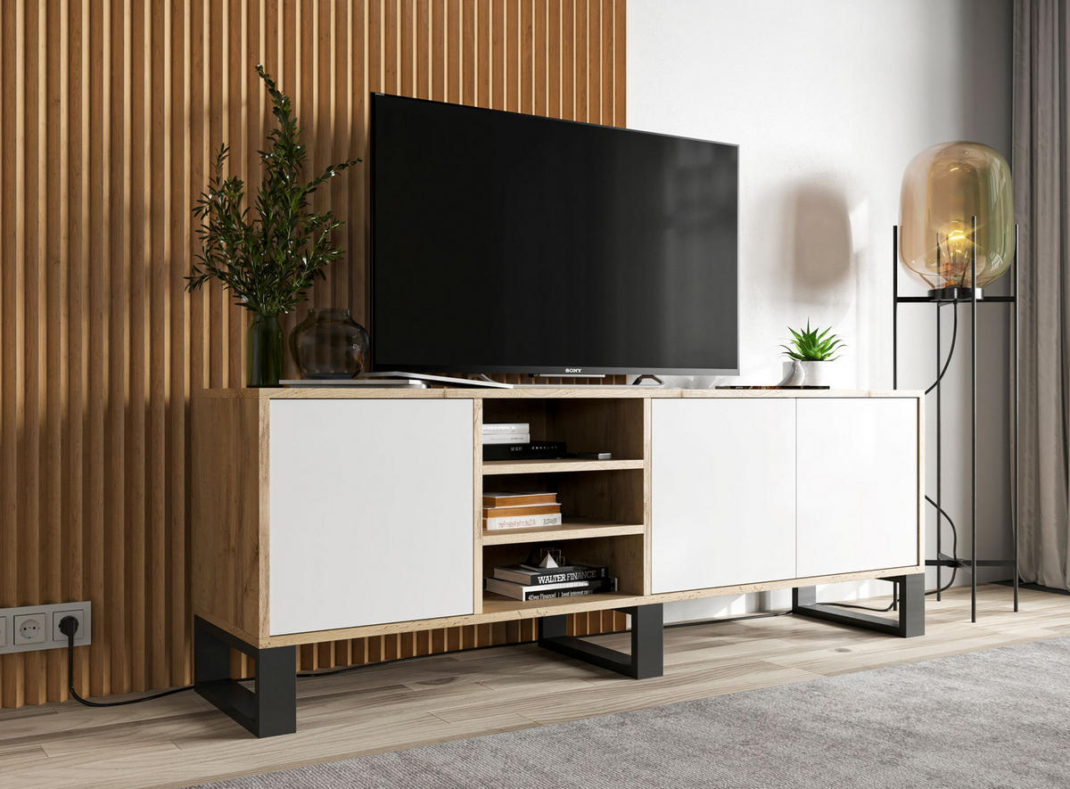 TV-LOWBOARD Apollo Eiche wotan Weiß Matt mit Metallbeinen 150/53/35 cm - Weiß, Holzwerkstoff/Metall (150/53/35cm) - Meble Lindner