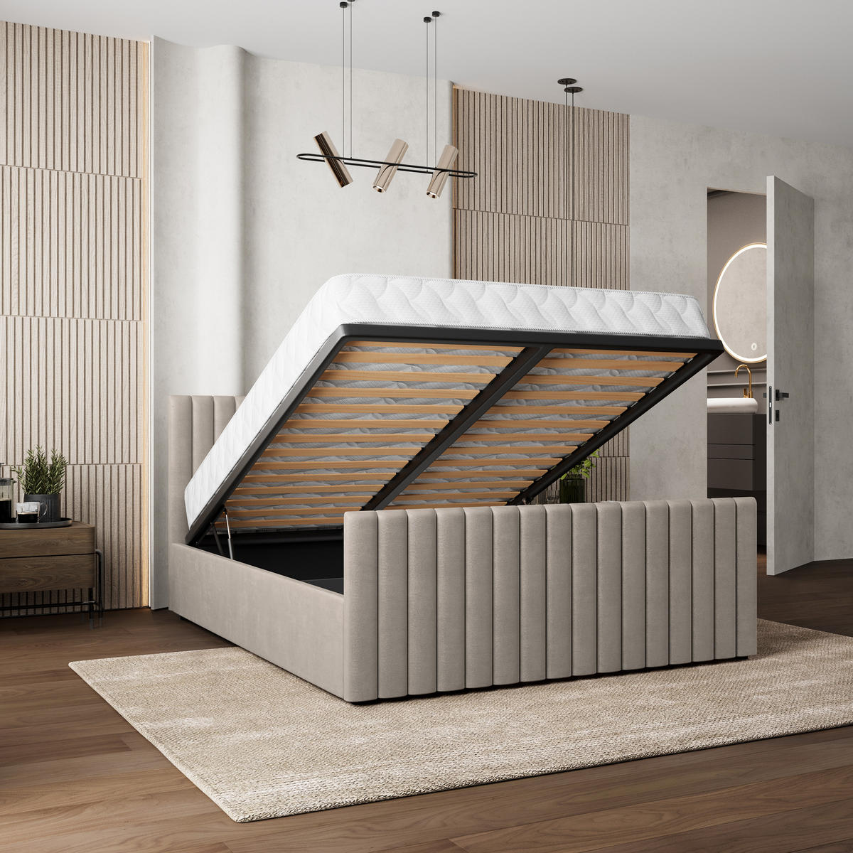 POLSTERBETT CANOVA 180x200 cm mit Bettkästen - Beige - Beige, Holz (180/200cm) - MASSENO