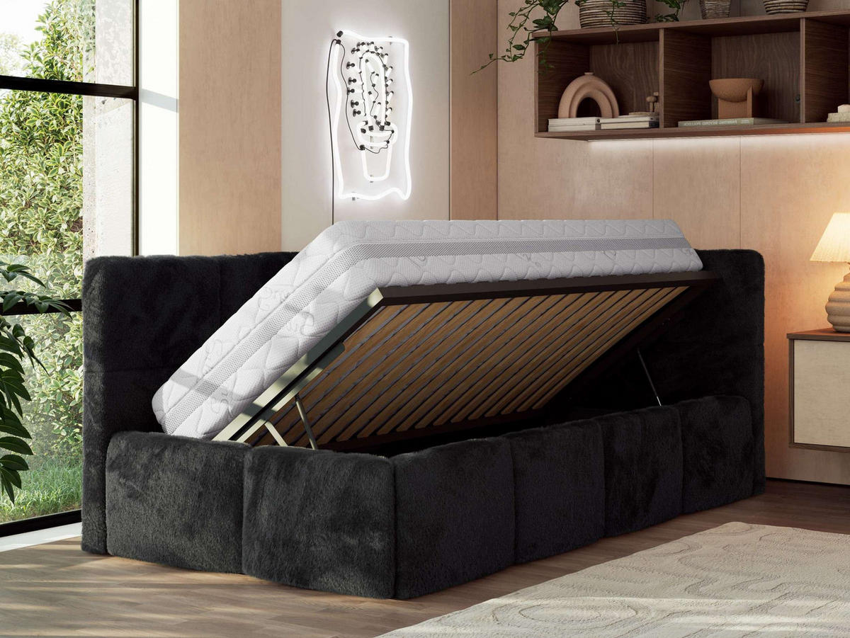 MLÁDEŽNÍ POSTEL ARVO 90/200 - Černá Plyš - Pravá - černá, textil (200/90cm) - MKS