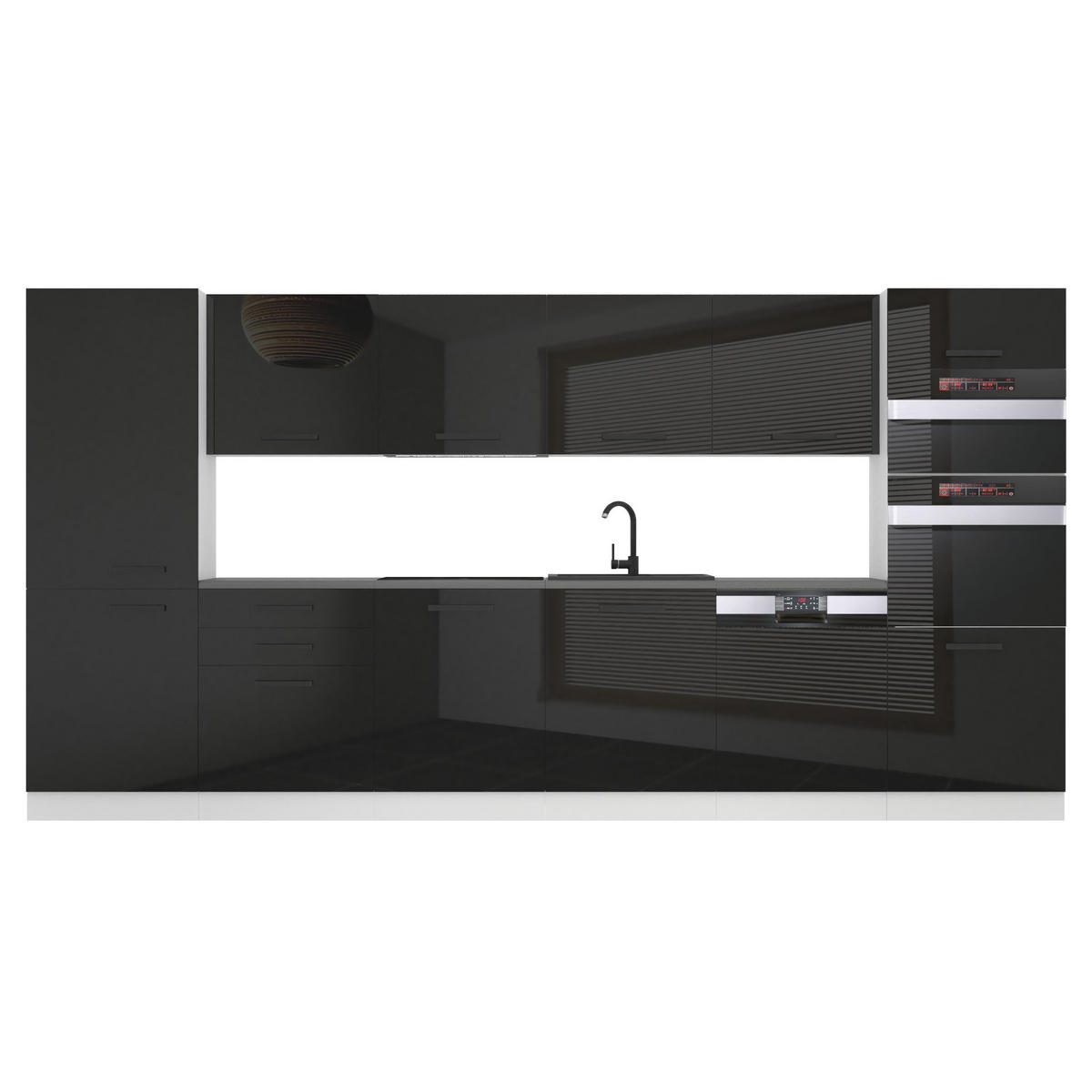 KÜCHENZEILE Naomi 360 cm, ohne Arbeitsplatten, Schwarz Hochglanz - Schwarz Hochglanz, Holz (360/204/60cm) - B BELINI GROUP