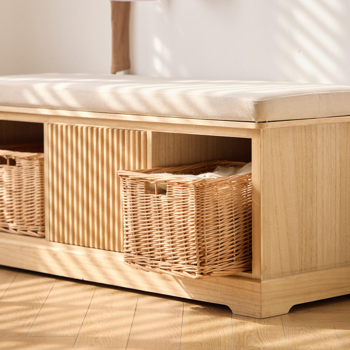 SITZBANK Holz Beige - Beige, Textil (108/46/42cm) - Nordlys