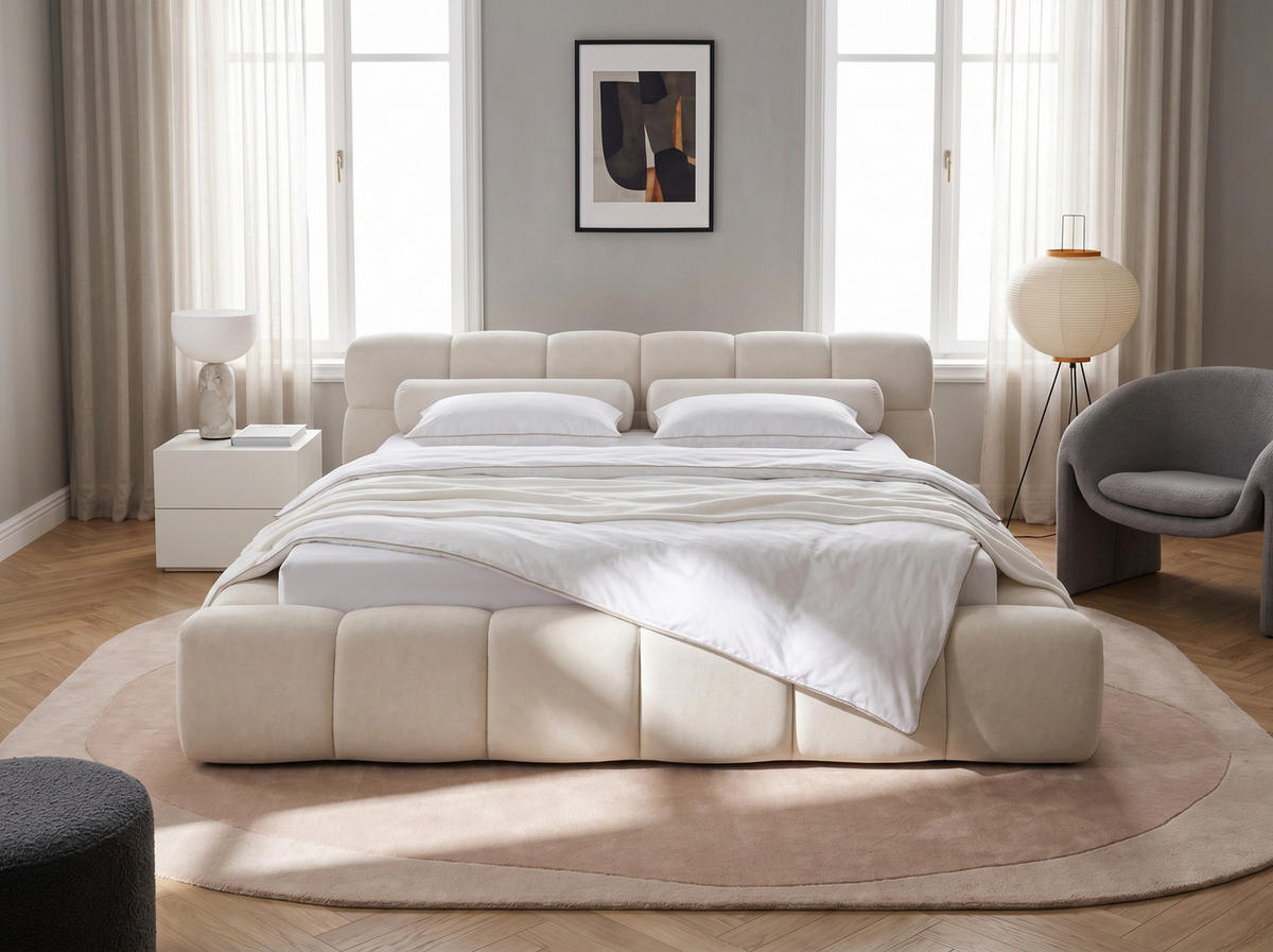 POLSTERBETT Miley Beige 140/200 cm Samt mit Bettkasten - Beige, Holz/Textil (140/200cm) - wonello