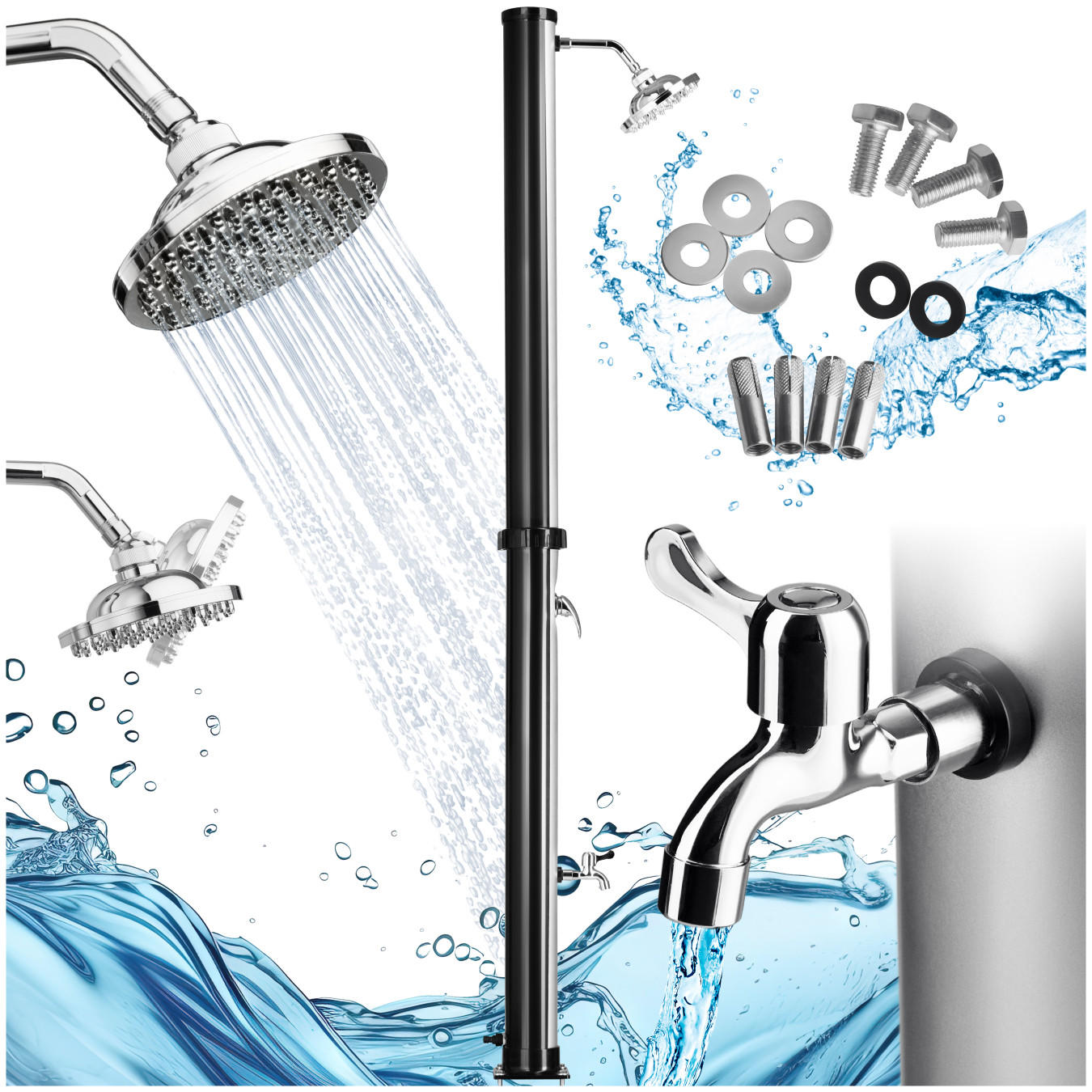 SOLARDUSCHE Tinto,inklusive Wasserhahn,schwarz/silber - Silberfarben/Schwarz, Kunststoff (15.5/221/42.5cm) - tectake