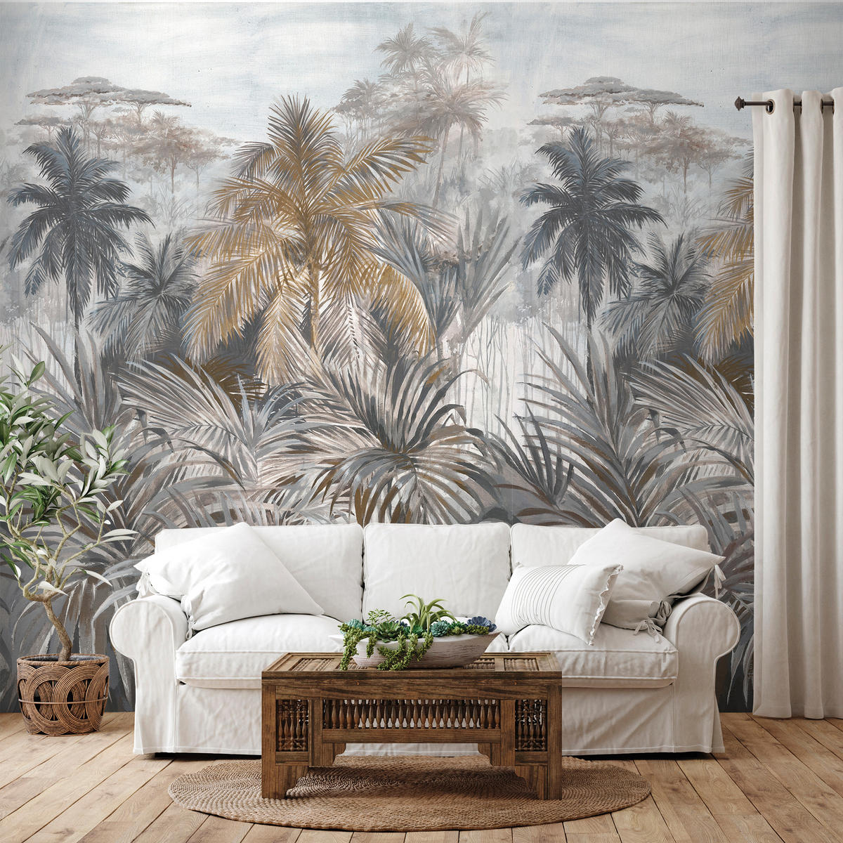 FOTOTAPETE Dschungelmuster 212 x 295 cm - Grau, Papier (212/295cm) - Sanders & Sanders