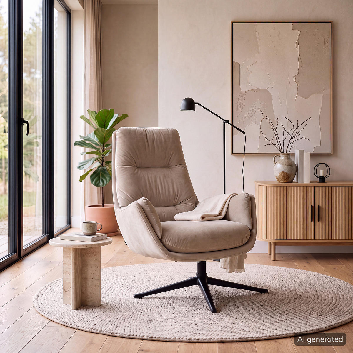 SESSEL mit Kreuzfuß - Beige/Schwarz, Textil/Metall (83/95/97cm) - home24
