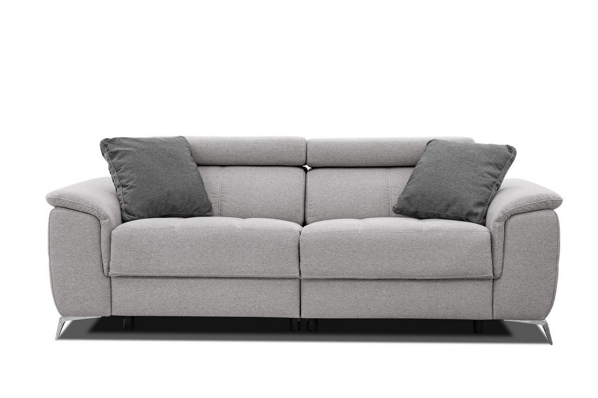 SOFA PLAUEN 3-Sitzer mit 2 Relaxfunktionen, hellgrau - Silberfarben/Hellgrau, Holzwerkstoff/Textil (214/83/105cm) - Courtois Laville