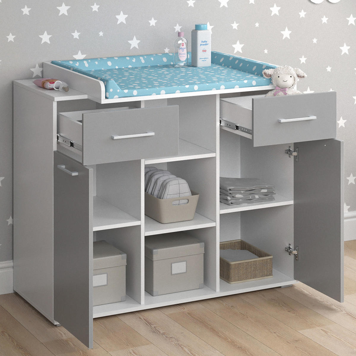 WICKELKOMMODE Leonie Grau 113 x 109 cm - Weiß/Grau, Holzwerkstoff (113/109/70cm) - Vicco