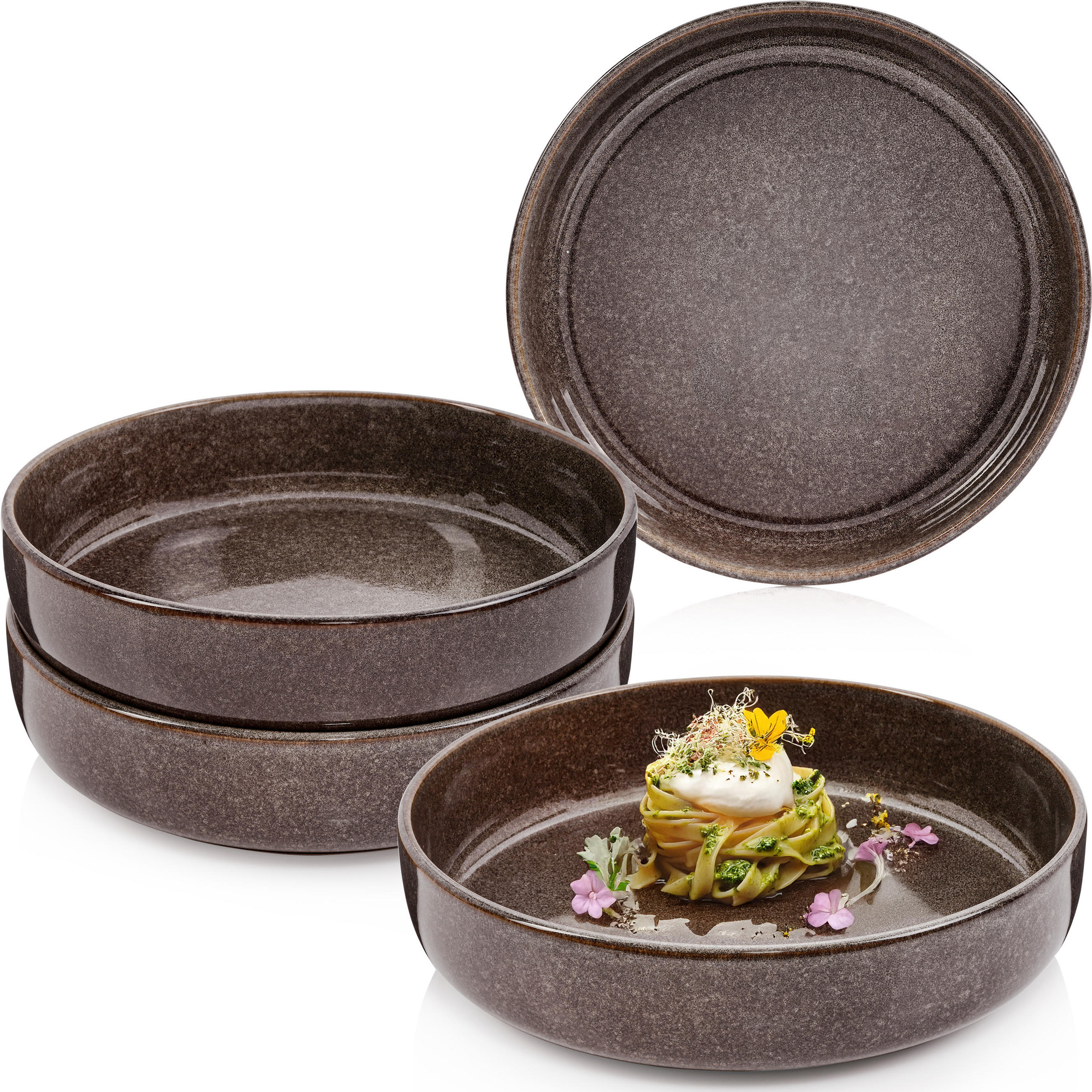 PASTASCHALEN SET KAIRO GRAPHIT - 4 teilig aus Steingut - Braun, Keramik (26.5cm) - Sänger