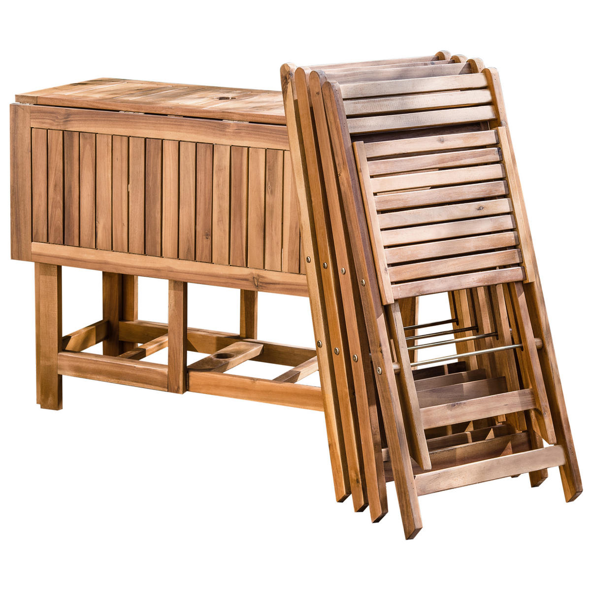 GARTENMÖBEL SET 4-Sitzer Akazienholz mit Sonnenschirm hellbraun Frassine - Hellbraun, Holz - Beliani