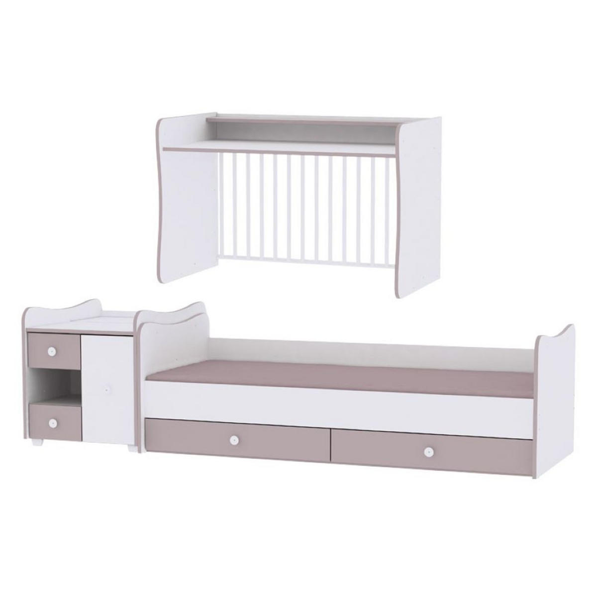 BABYBETT Mini Max 3 in 1 weiß 120 x 60 cm, Jugendbett 190 x 72 cm, Wickelkommode, Schaukelfunktion - Weiß, Holzwerkstoff (72/190cm) - Lorelli