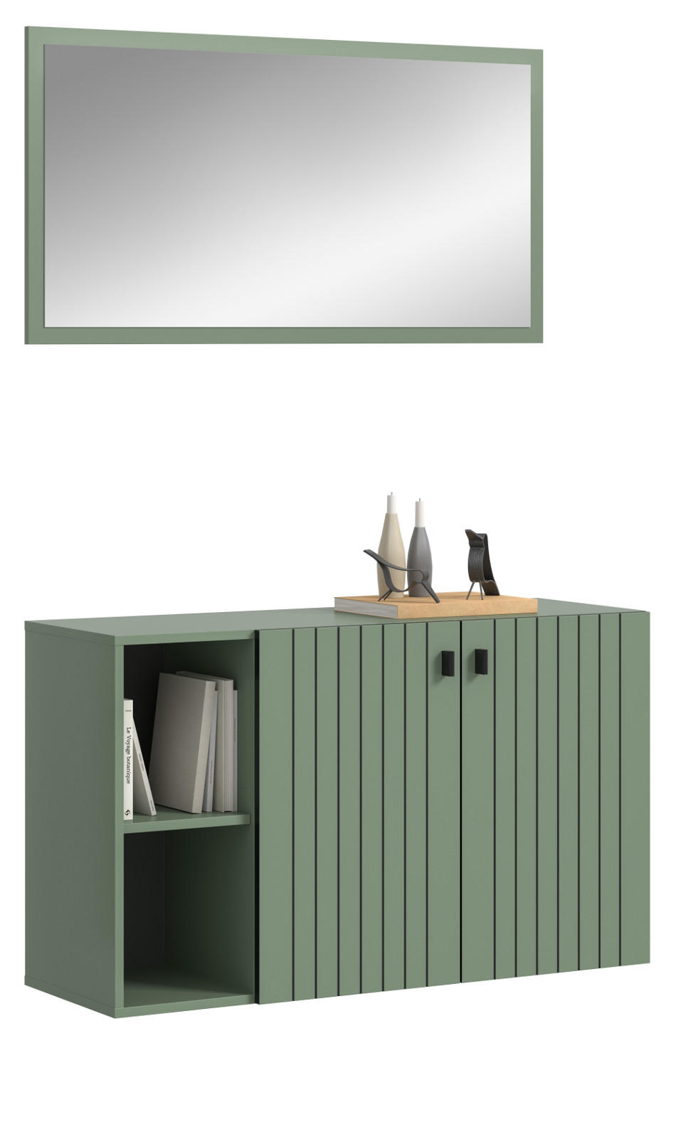 GARDEROBE-SET grün 2-teilig 106 cm, Garderobenkombination hängend - Schwarz/Grün, Glas/Holzwerkstoff (106/192/37cm) - Inn.Furn