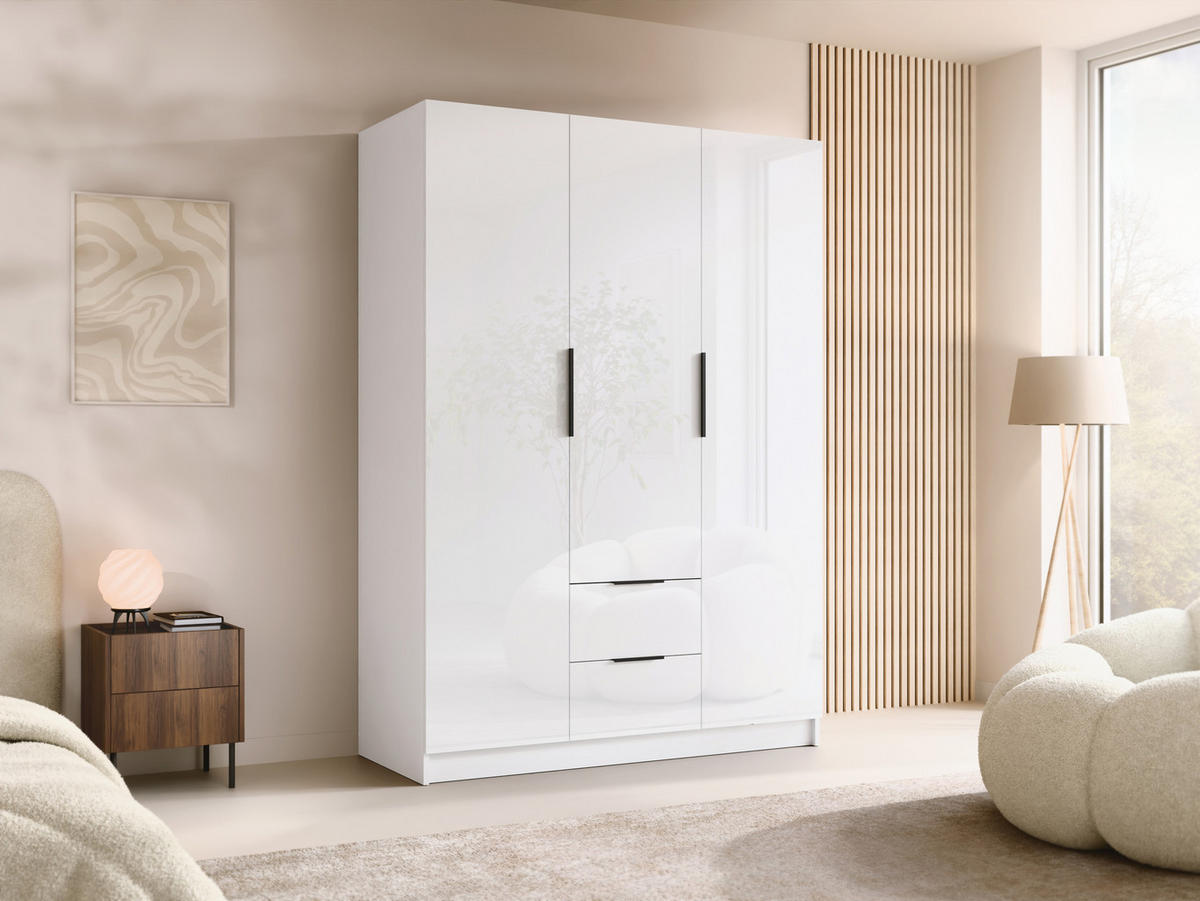 KLEIDERSCHRANK Calwi I Gloss - Weiß Hochglanz/Schwarz, Holzwerkstoff/Kunststoff (150/216/60cm) - MIRJAN24