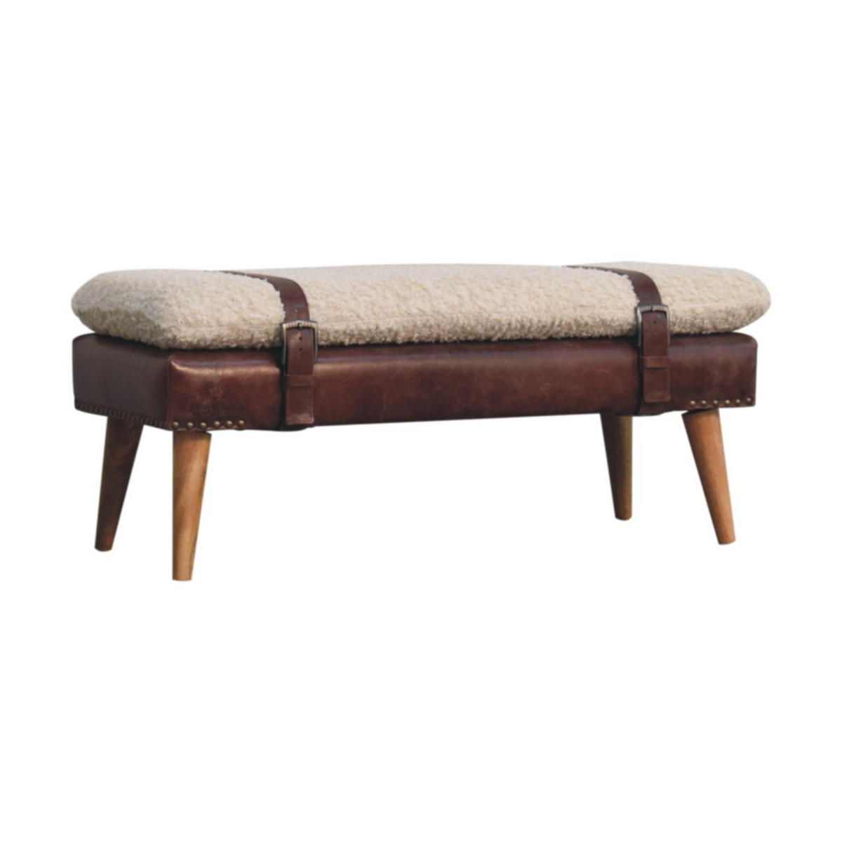 BANK Bouclé, Mahagoni - Braun, Holz (90/40/35cm) - Artisan Furniture