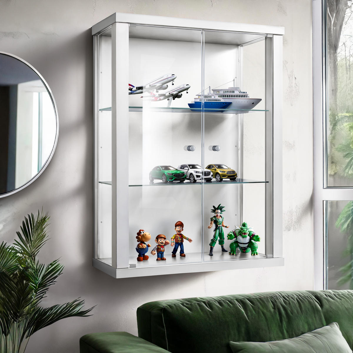 HÄNGEVITRINE 25/60/80 cm mit 2 höhenverstellbaren Glasböden - Transparent/Silberfarben, Glas/Holzwerkstoff (60/80/25cm) - K-Möbel
