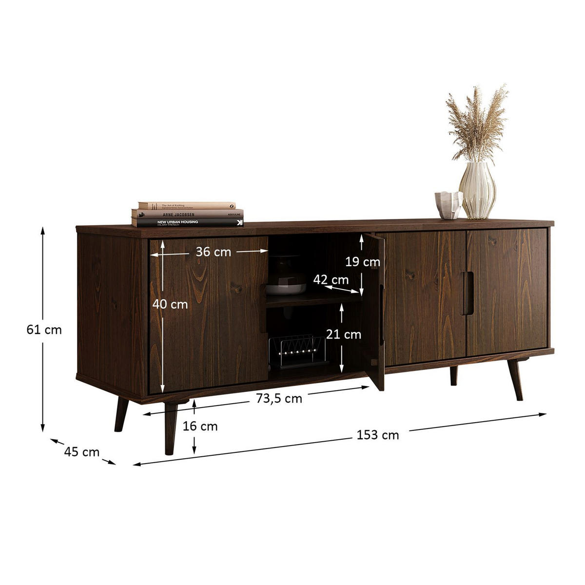 LOWBOARD TIVOLI nussbaum - Nussbaumfarben, Holz (153/61/45cm) - IDIMEX