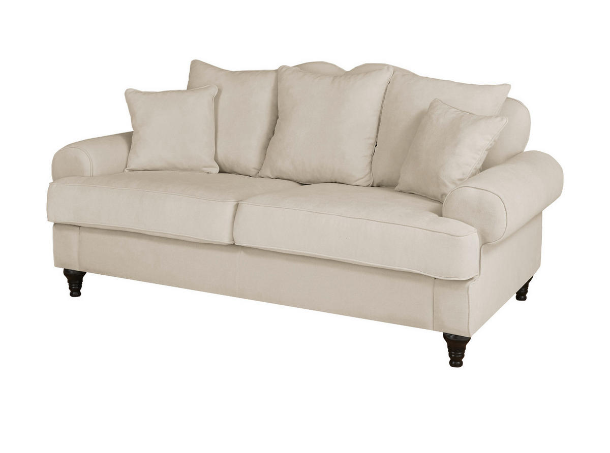 SOFA beige Landhaus, Couch 3-Sitzer 200 cm - Beige, Holz/Textil (200/95/100cm) - Furn.Design