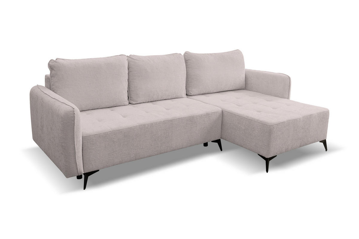 ECKSOFA Lucky in L-Form mit Schlaffunktion und Bettkasten, Farbe: Beige, Strukturstoff, Ottomane Links oder Rechts - Beige, Textil (275/160cm) - VENASI MÖBEL