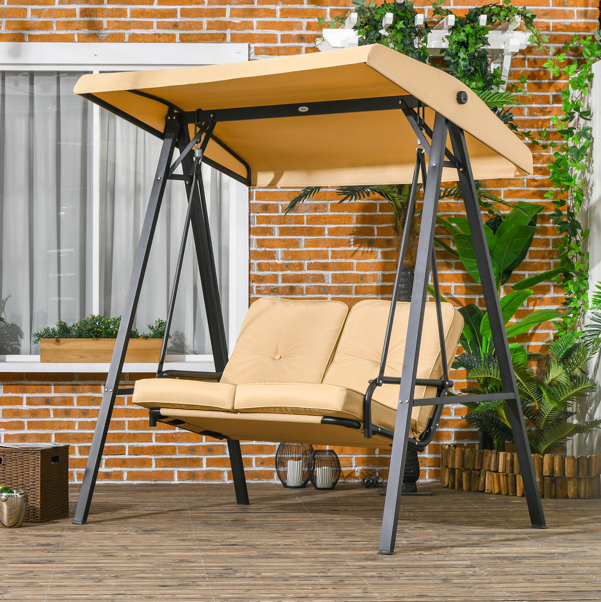 HOLLYWOODSCHAUKEL aus Stahl 138 x 106 x 174 cm in Beige mit Sonnendach - Beige, Metall (106/174/138cm) - Modfu