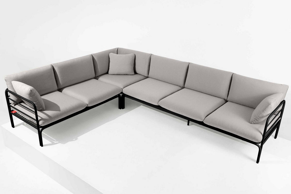 GARTENECKSOFA RAMBE 5-Sitzer mit Kissen, Anthrazit/Hellgrau - Dunkelgrau/Hellgrau, Textil/Metall (304/80/229cm) - KONSIMO®