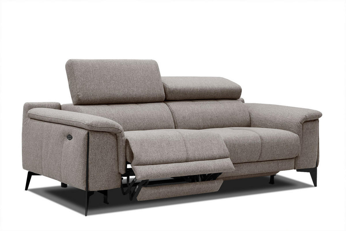 RELAXSOFA MATERA 3-Sitzer mit 2 Relaxfunktionen, taupe - Taupe/Schwarz, Holzwerkstoff/Textil (212/82/103cm) - Courtois Laville