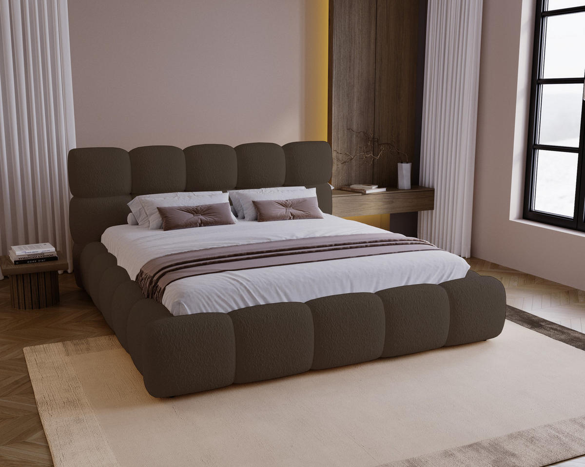 DOPPELBETT 200x200 Lucca mit Bettkasten, Stoff Bouclé, Braun - Braun, Holz/Textil (200/200cm) - Emporius