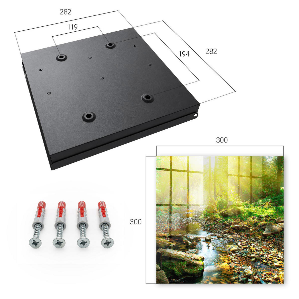 SCHLÜSSELBOX Schwarz 30x30 cm- Türöffnung nach rechts - Waldbach - Grün, Metall (30/30/5cm) - TULUP