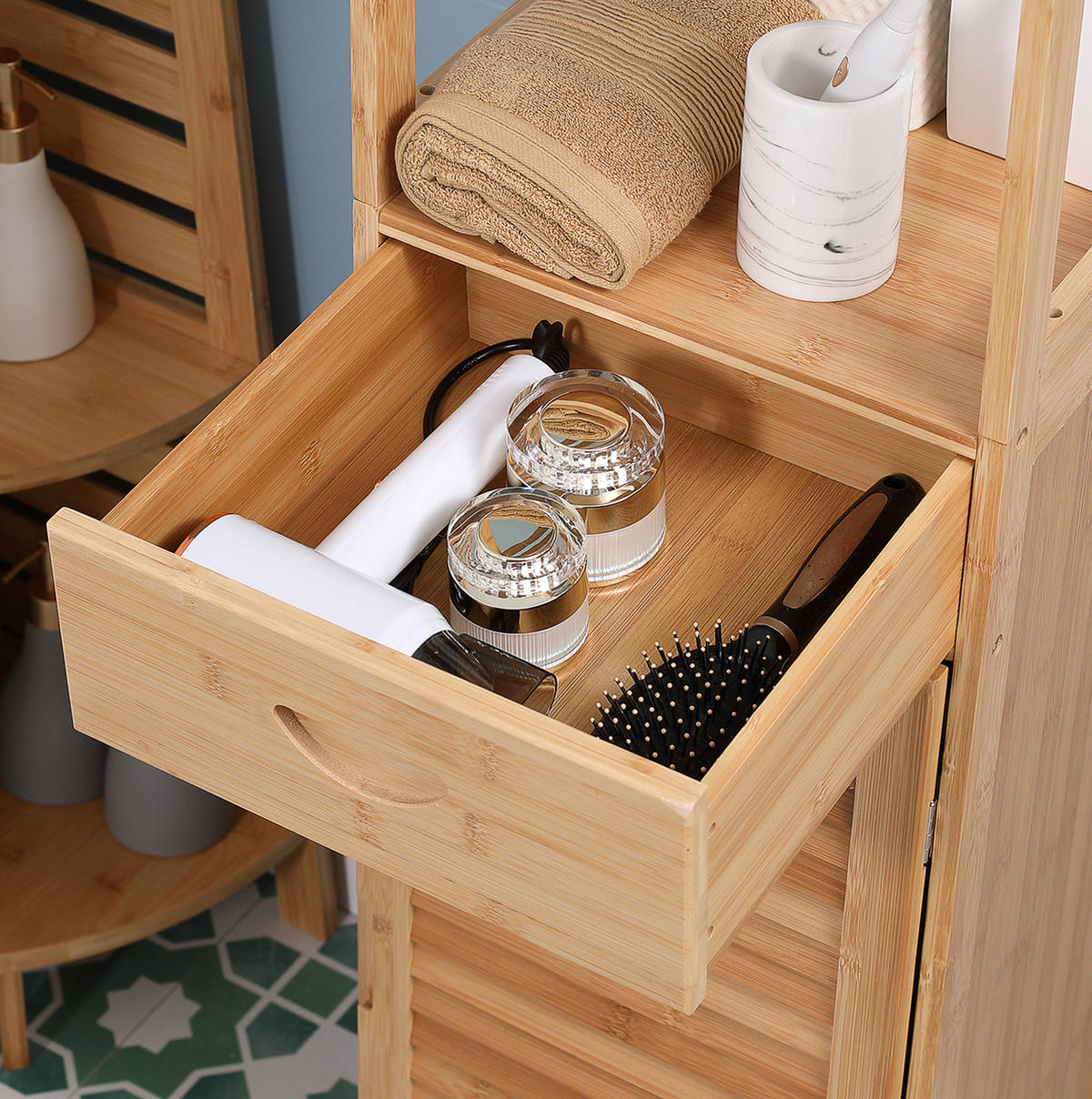 HOCHSCHRANK 32/30/163 cm aus Bambus mit Lamellentür und Schublade Natur - Naturfarben, Holzwerkstoff (32/163/30cm) - Modenvie