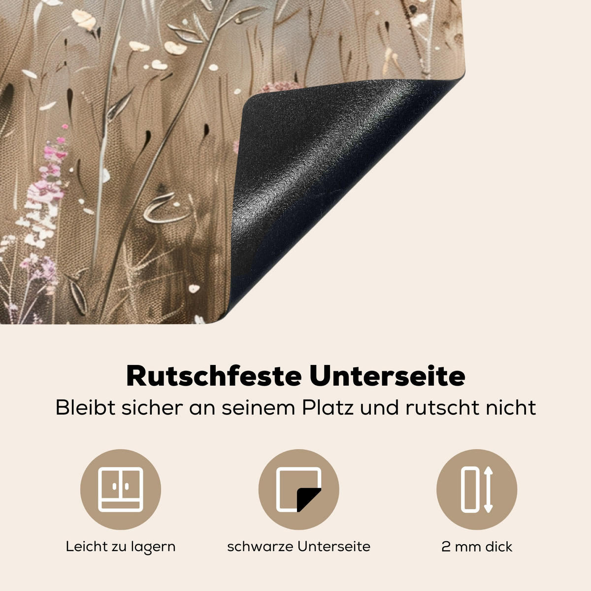 HERDABDECKPLATTE Blumen - Beige - Trockenblumen 89x51 cm - Beige, Kunststoff (89.6/51.6/0.2cm) - MuchoWow
