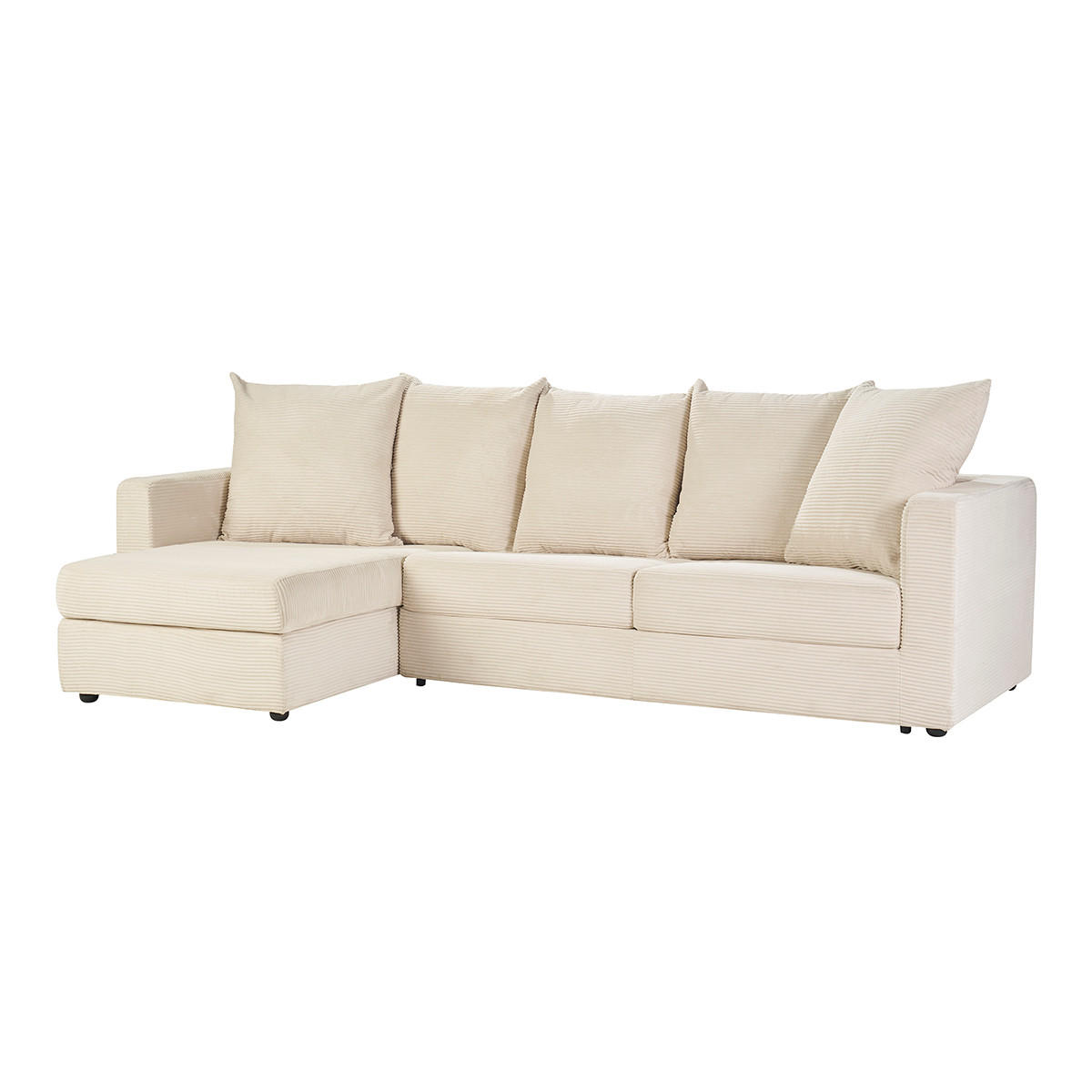 ECKSOFA linksseitig konvertibel 4 Sitzer in beige Rippenvelours mit 13 cm Matratze BACIO - Beige, Textil (150/276cm) - Miliboo