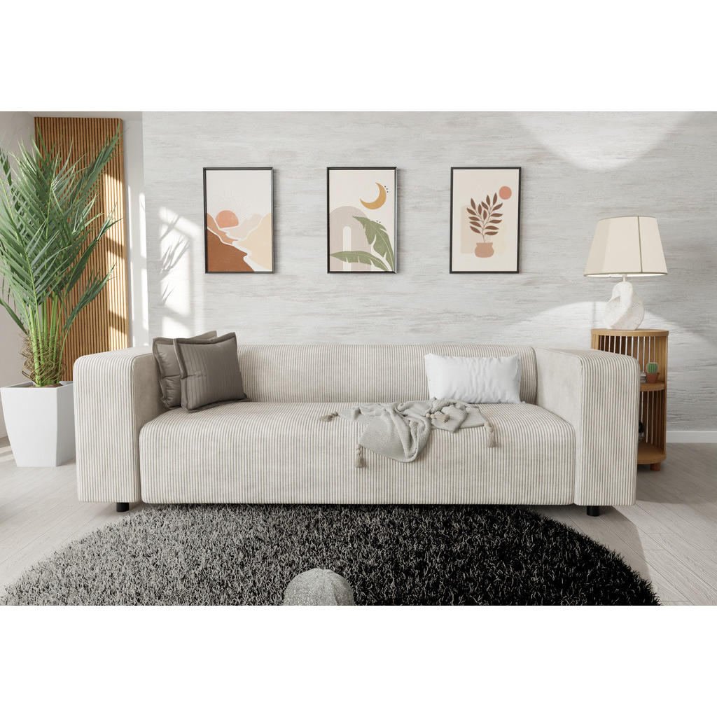 Thumbnail - S-Style Möbel 3-Sitzer-Sofa, Beige, Textil, Teilmassiv, Echtholz,Buche, Birke, Füllung: Komfortschaum, 135x65x80 cm, Bla...