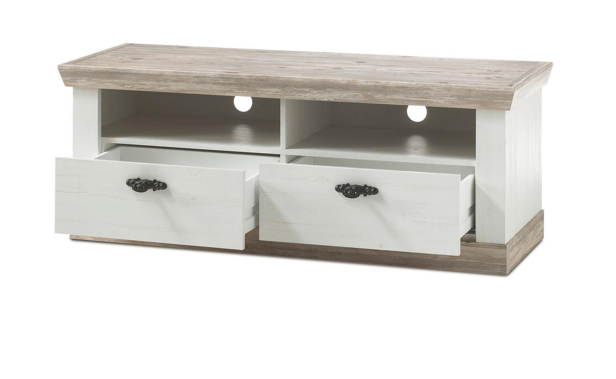 TV-LOWBOARD Pinie weiß, Oslo Pinie Landhaus, TV-Unterteil, 134 x 51 cm - Anthrazit/Weiß, Holzwerkstoff/Metall (134/51/44cm) - Furn.Design