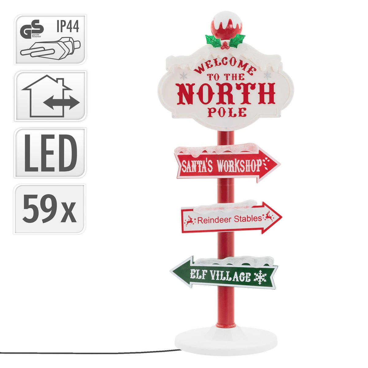 LED WEIHNACHTSDEKO Wegweiser 95 cm - Rot, Kunststoff (29.5/95/29.5cm) - ECD-Germany