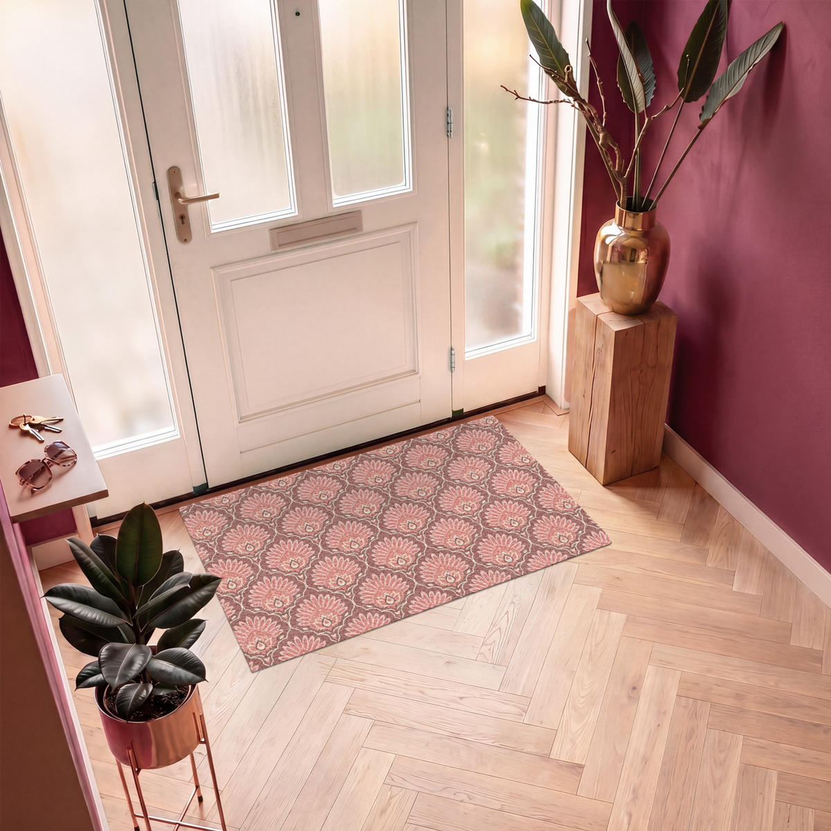 ROHOŽKA Motiv vějíře - vzor - růžová 120x80 cm - starorůžová, textil/umělá hmota (120/0.4cm) - MuchoWow