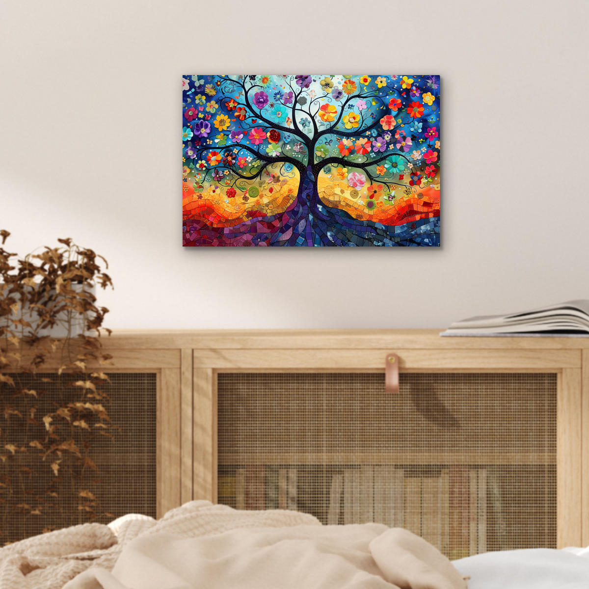 KOVOVÝ OBRAZ Umenie - Strom života - Kvety - Hippie 30x20 cm - tmavomodrá, kov (30/20cm) - MuchoWow