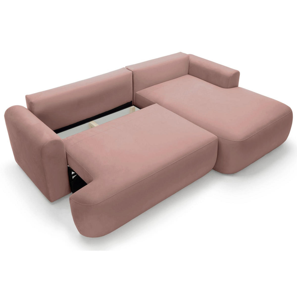 ECKSOFA Ovo Hellrosa mit wasserabweisendem Samtbezug - Hellrosa/Schwarz, Kunststoff/Textil (165/260cm) - Selsey