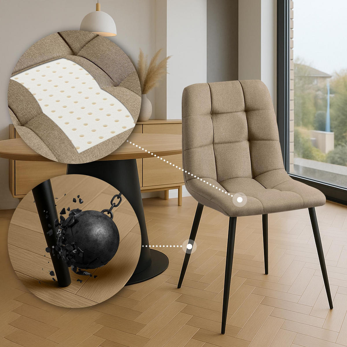 STUHL Stoff Taupe - Taupe, Textil/Metall (45/84/55cm) - CLP
