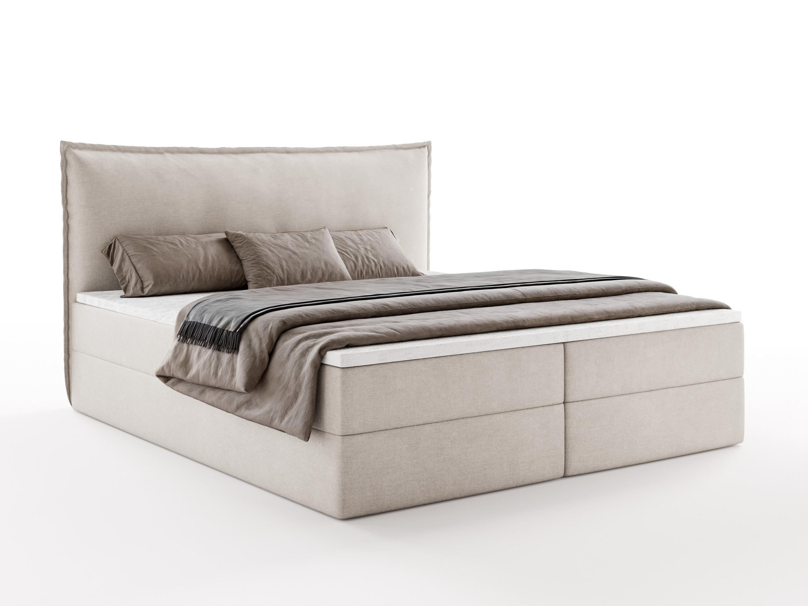 BOXBETT ARENO 180x200 cm Komplett-Set mit Bettkasten, Bonell-Matratze H3 und Topper - Beige - Beige, Textil (180/200cm) - Luxkor24