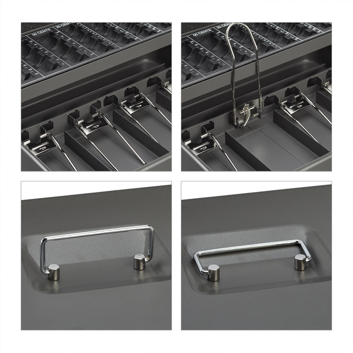 GELDKASSETTE Euro-Münzzählbrett - Grau, Kunststoff/Metall (30.5/8.5/24.5cm) - Relaxdays