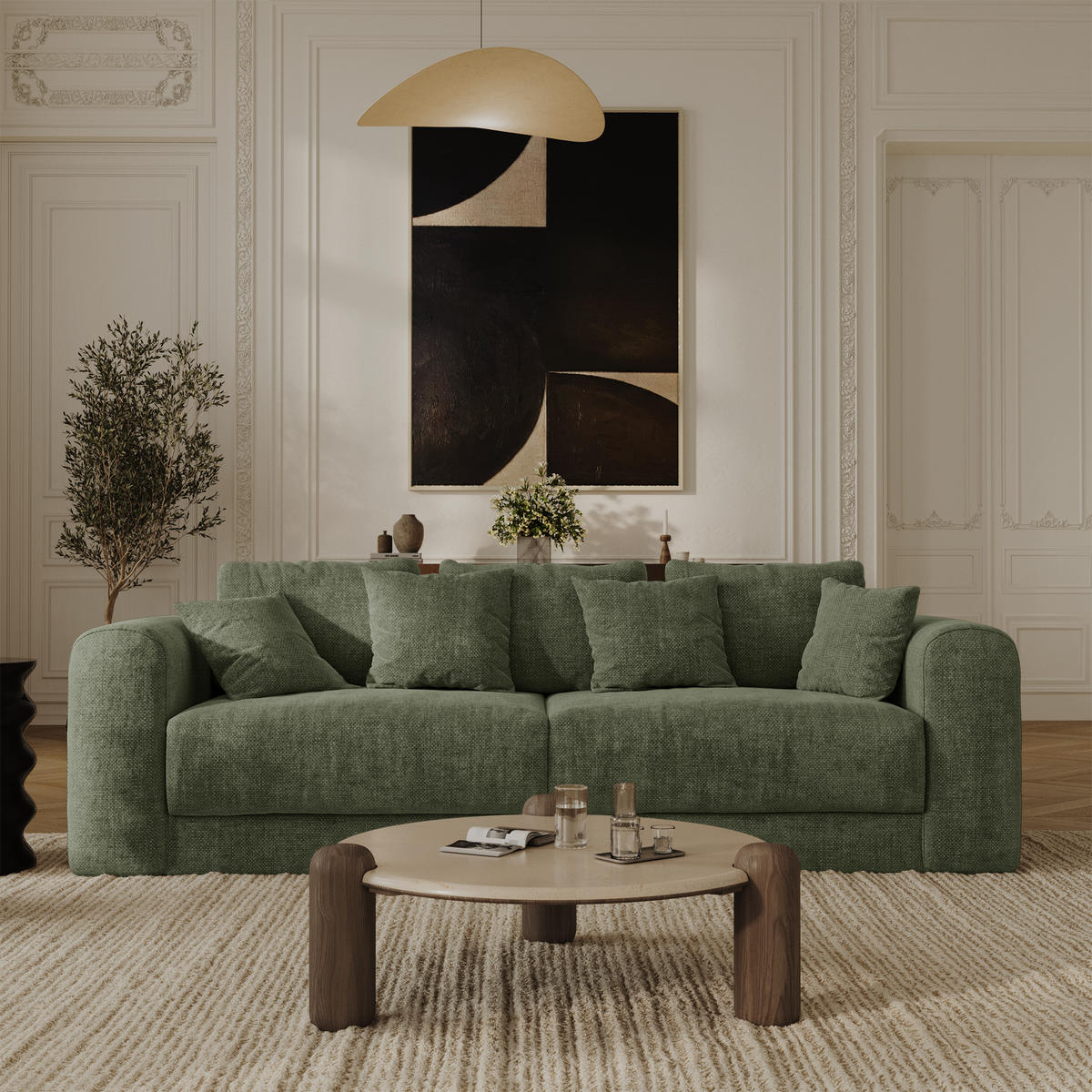SCHLAFSOFA mit Stauraum in Nussbaum RIO Köpergewebe Vintage-Grün 250cm - Dunkelgrün/Grün, Textil (250/90/95cm) - Sia Home