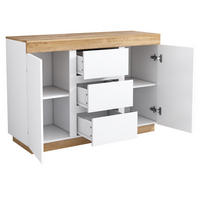 SIDEBOARD in Weiß und Eiche Kommode mit 3 Schubladen und 2 Türen für Schlafzimmer und Wohnzimmer, B120.5/T40.2/H82.5cm - Eichefarben/Weiß, Holzwerkstoff/Metall (120.5/82.5/40.2cm) - STILVORA